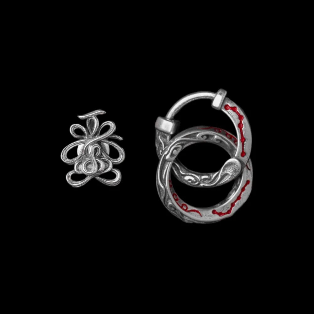 Lotus Talisman Stud Earrings in Ox.Silver, With Celestial Flow Earrings variant product view