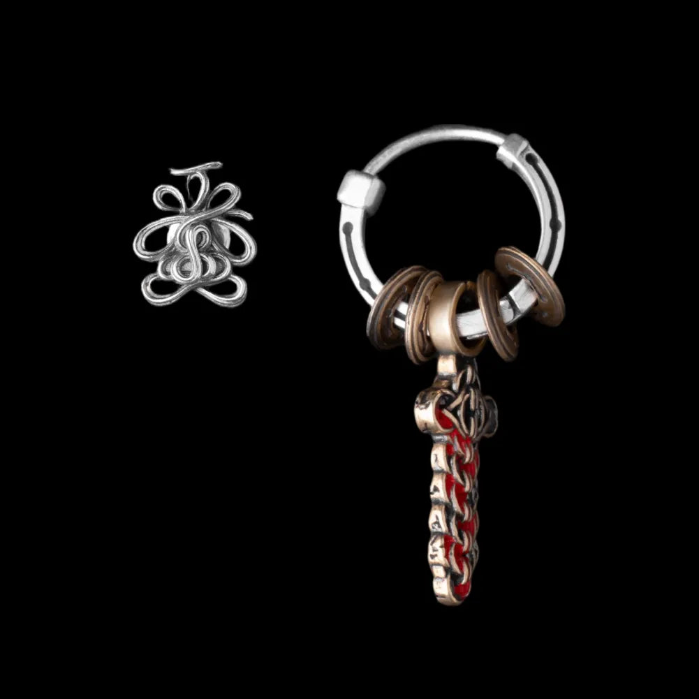 Lotus Talisman Stud Earrings in Ox.Silver, With Coin Sword Talisman Earrings variant product view
