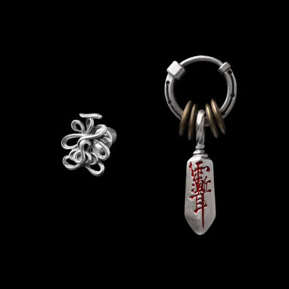 Lotus Talisman Stud Earrings in Ox.Silver, With Masterblade Talisman Earrings variant product view