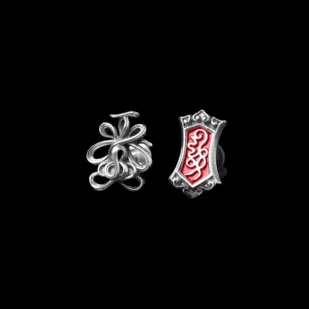 Lotus Talisman Stud Earrings in Ox.Silver, With Qingwei Token Studs variant product view