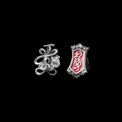 Lotus Talisman Stud Earrings in Ox.Silver, With Qingwei Token Studs variant product view
