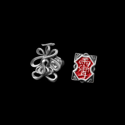 Lotus Talisman Stud Earrings in Ox.Silver, With Rain Amulet Stud Earrings variant product view
