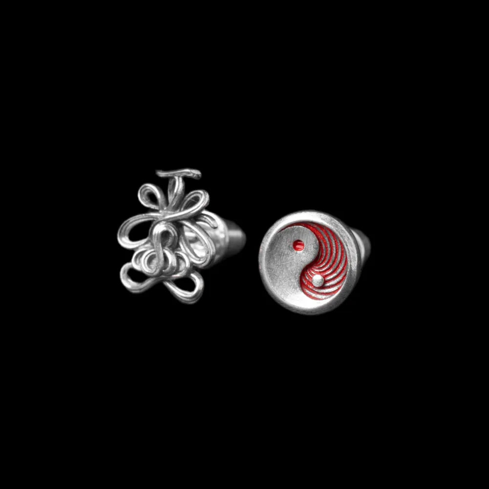 Lotus Talisman Stud Earrings in Ox.Silver, With Taiji Stud variant product view