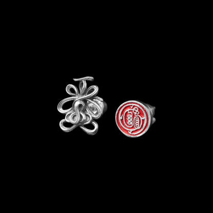 Lotus Talisman Stud Earrings in Ox.Silver, With Taoist Stud Earrings variant product view