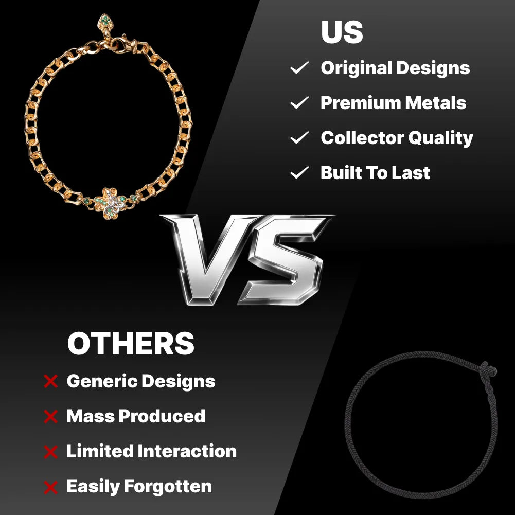 Gold-tone Lucky Clover Snake Bracelet compared with generic bracelet designs