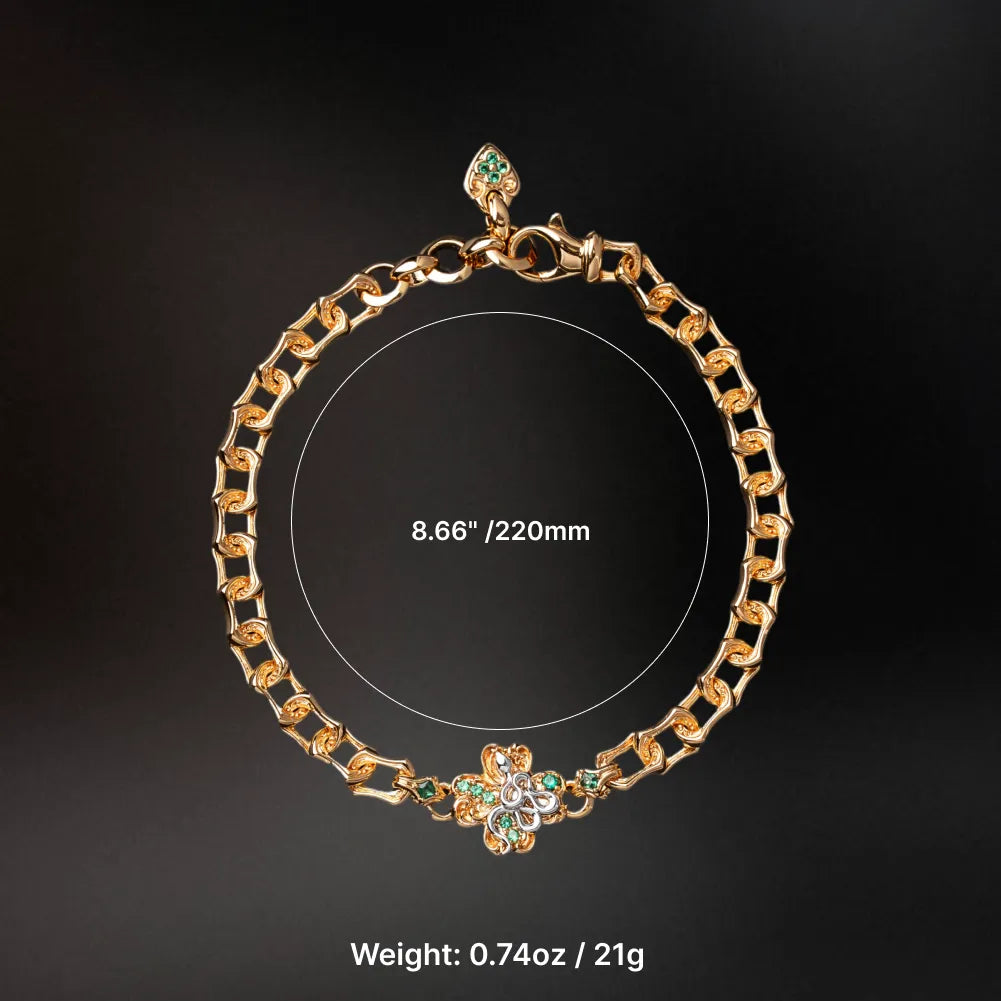 Gold-tone Lucky Clover Snake Bracelet dimensions and weight