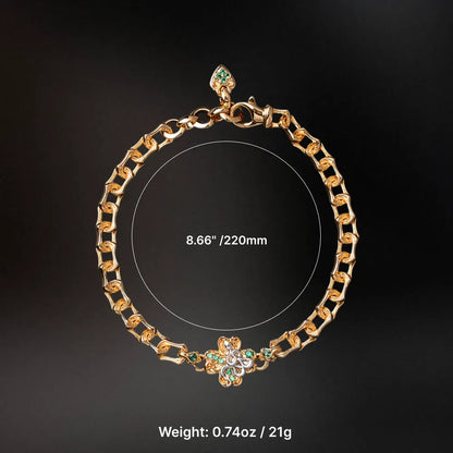 Gold-tone Lucky Clover Snake Bracelet dimensions and weight