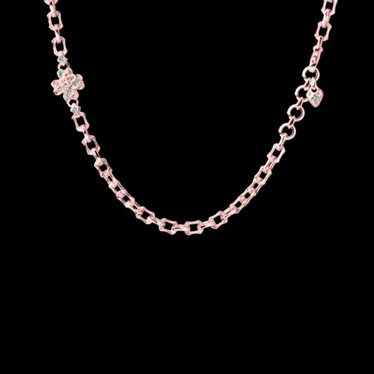 Custom SKU image of the Lucky Clover Snake Necklace in rose-tone finish