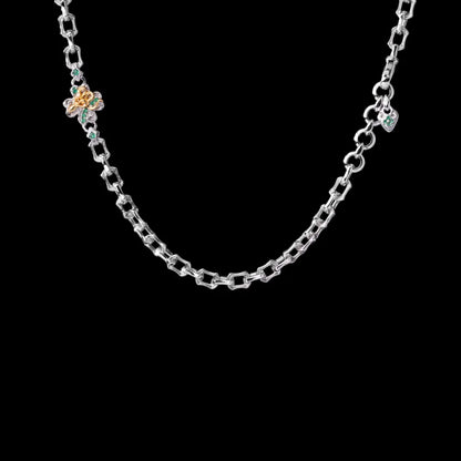 Lucky Clover Snake Necklace in 18K white gold-plated brass and 24K gold-plated brass; necklace only