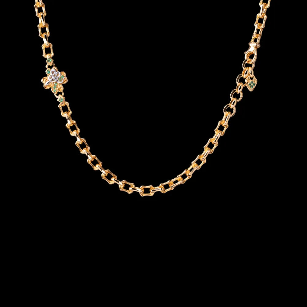 Lucky Clover Snake Necklace in 24K gold-plated brass and 18K white gold-plated brass; necklace only