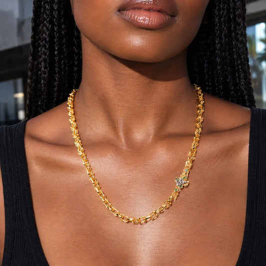 Lucky Clover Snake Necklace product view in gold-tone finish
