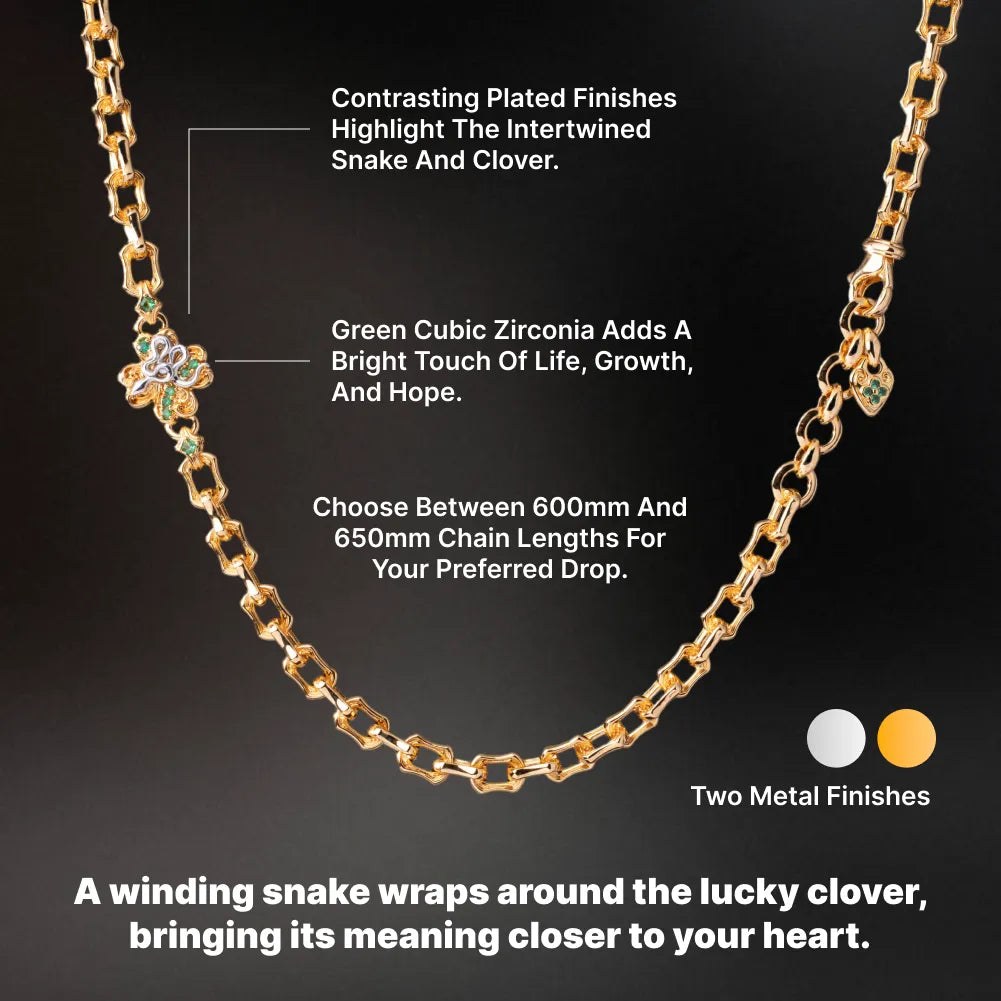 Lucky Clover Snake Necklace product view in gold-tone finish