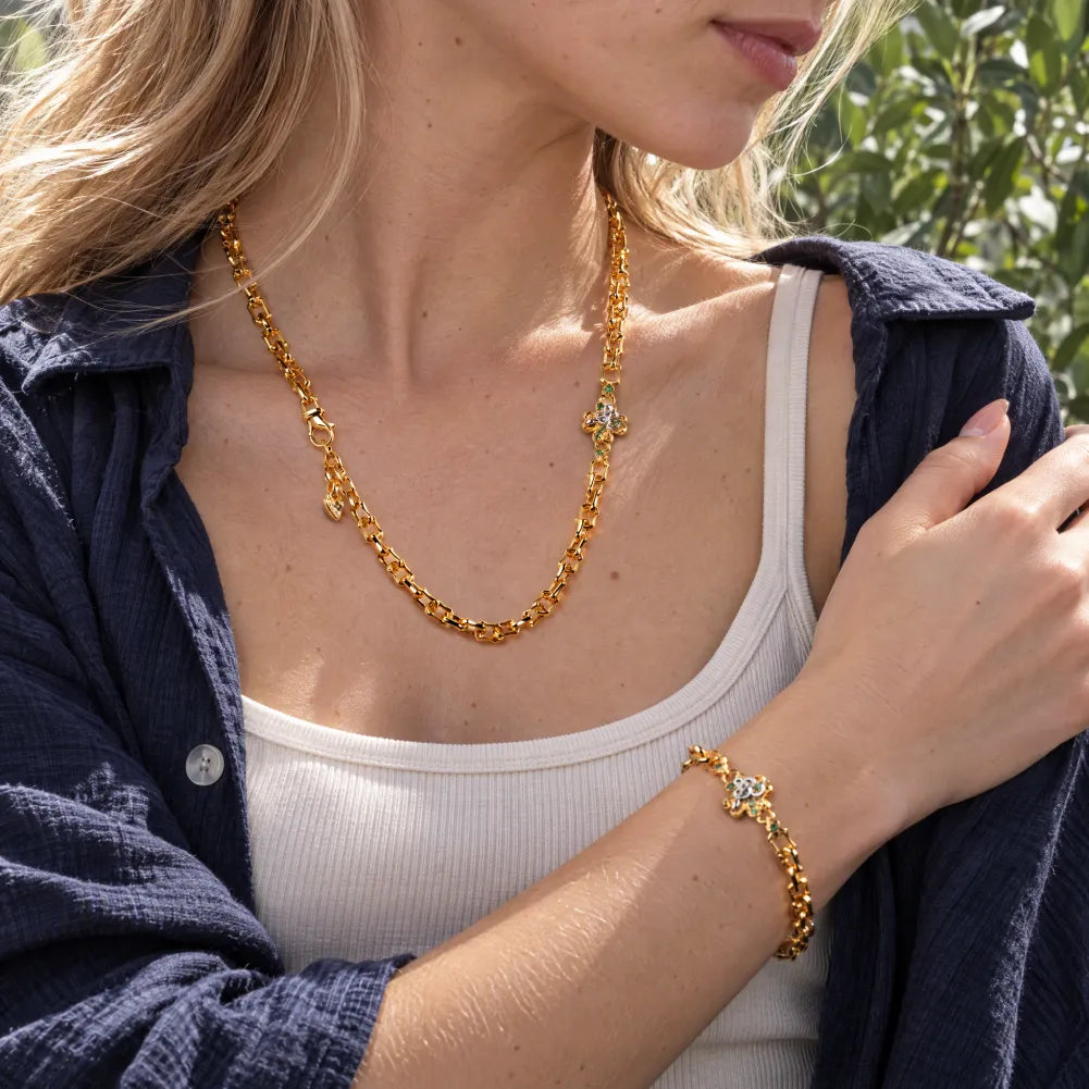 Lucky Clover Snake Necklace product view in gold-tone finish