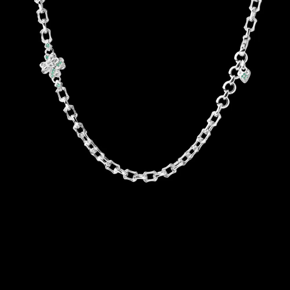 Custom SKU image of the Lucky Clover Snake Necklace in silver-tone finish