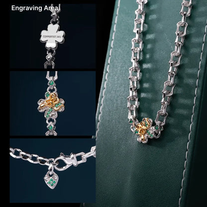 Lucky Clover Snake Necklace product view in silver-tone finish
