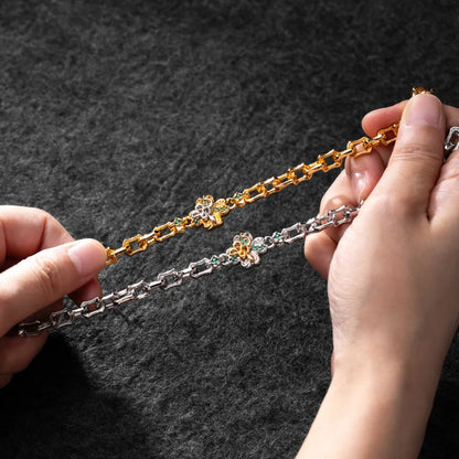 Lucky Clover Snake Necklace product view in silver-tone finish