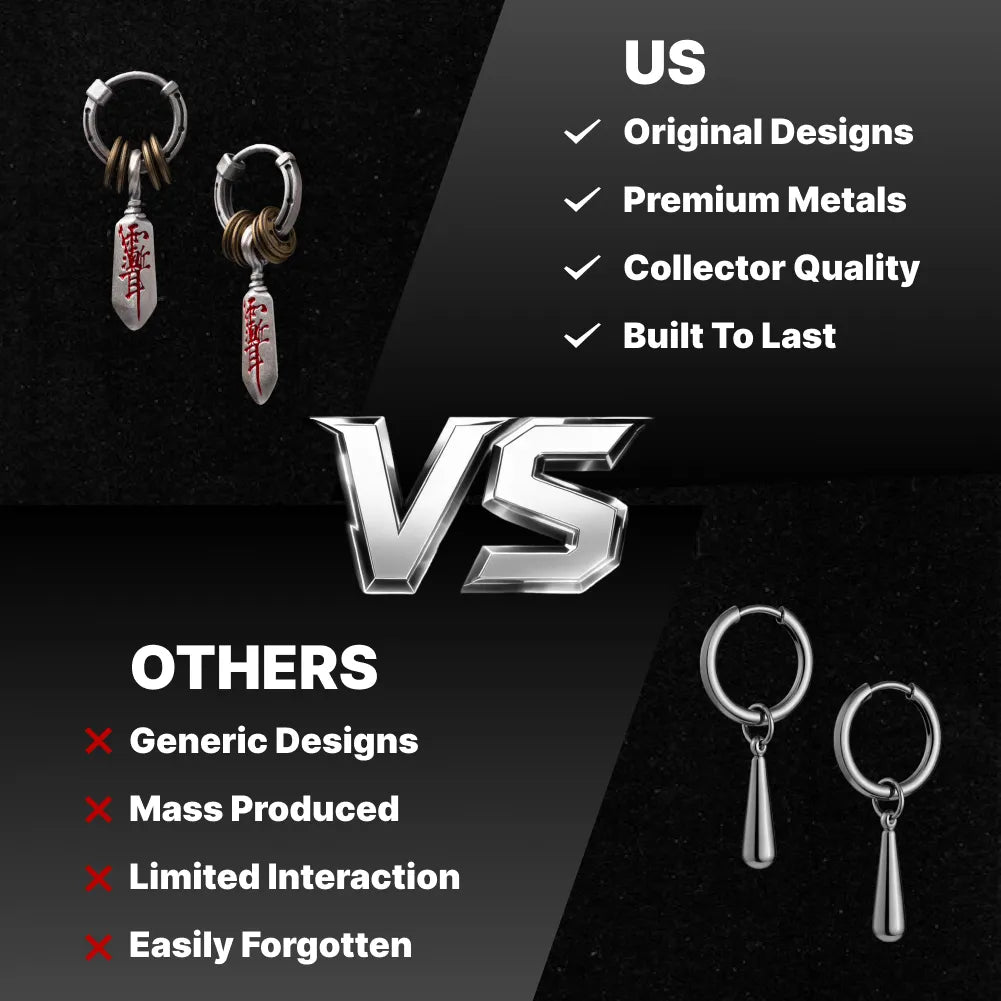 Original Masterblade talisman earrings compared with generic alternatives