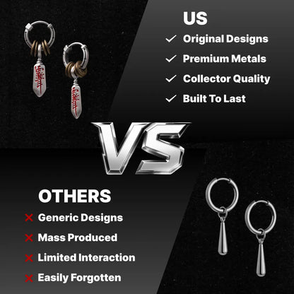 Original Masterblade talisman earrings compared with generic alternatives