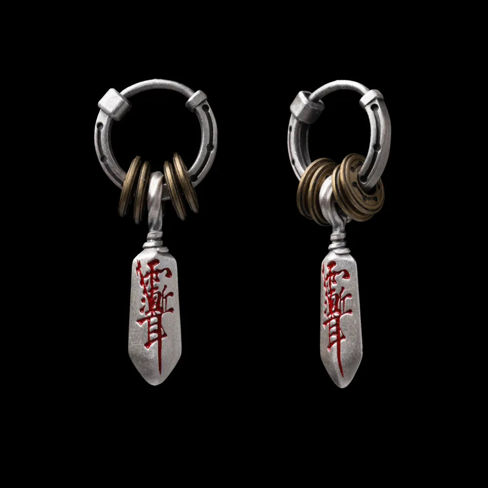 Masterblade talisman earrings in Ox.Silver and Brass and Cinnabar / Pair
