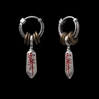Masterblade talisman earrings in Ox.Silver and Brass and Cinnabar / Pair