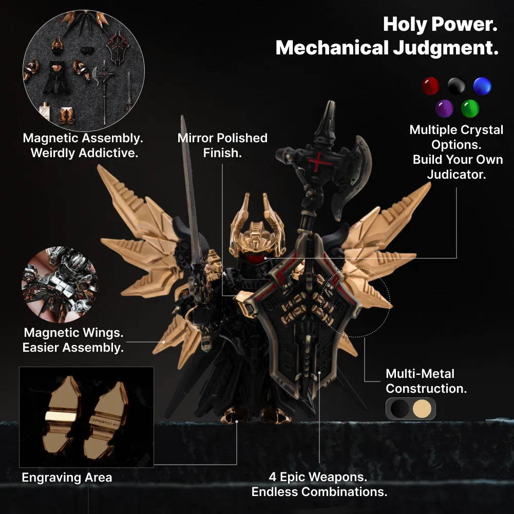 Blackened and Bronze Mech Justicar mechanical feature overview
