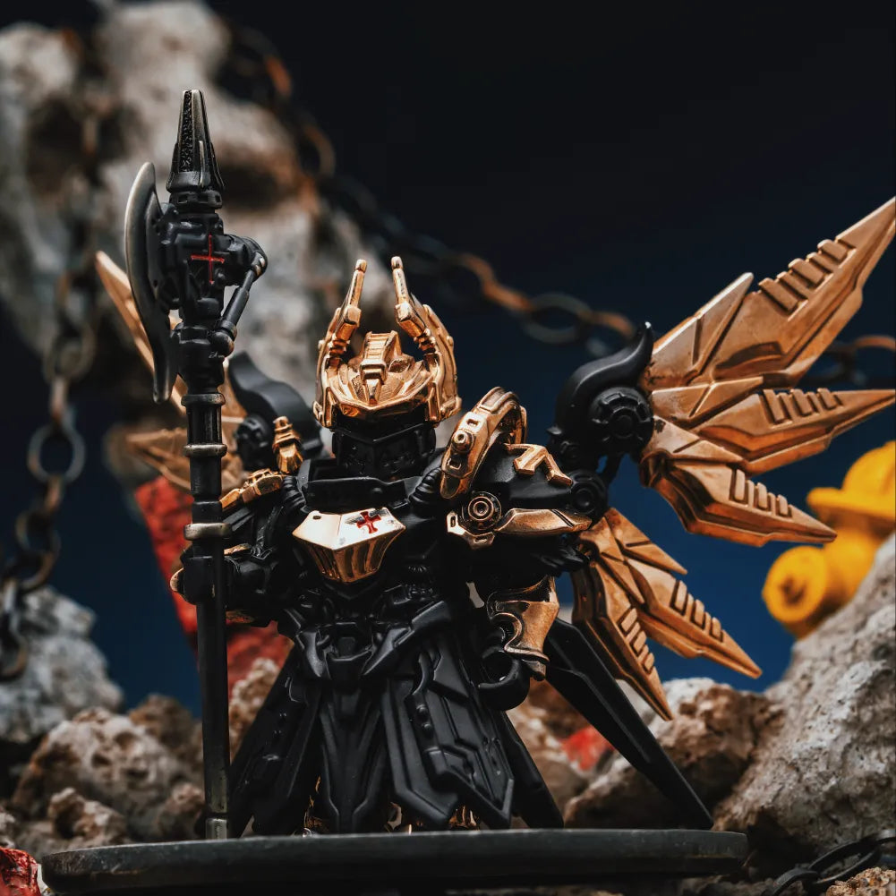 Blackened and Bronze Mech Justicar portrait with mechanical wings