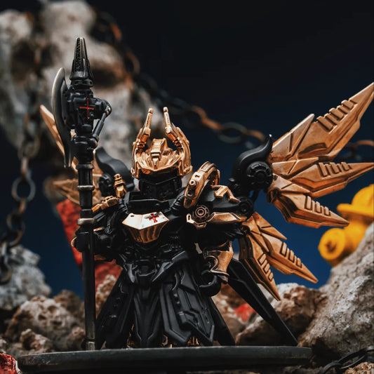 Blackened and Bronze Mech Justicar portrait with mechanical wings