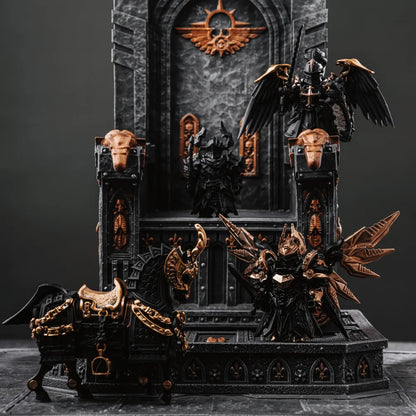 Blackened and Bronze Mech Justicar displayed in a temple setting
