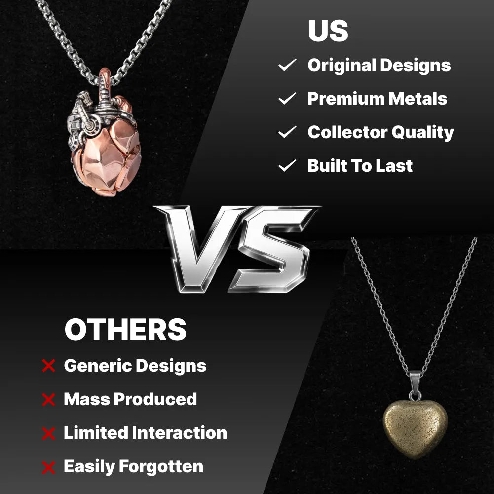 Copper & White Bronze Mechanical Heart Pendant artisan quality compared with generic jewelry