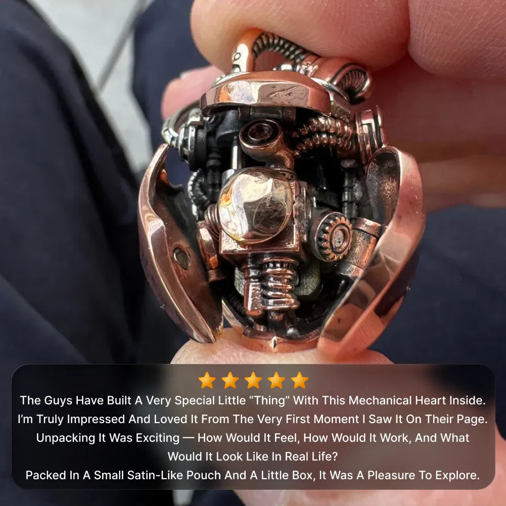 Customer review of the Copper & White Bronze Mechanical Heart Pendant craftsmanship and kinetic design