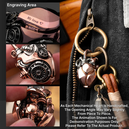 Copper & White Bronze Mechanical Heart Pendant feature overview and kinetic heart mechanism