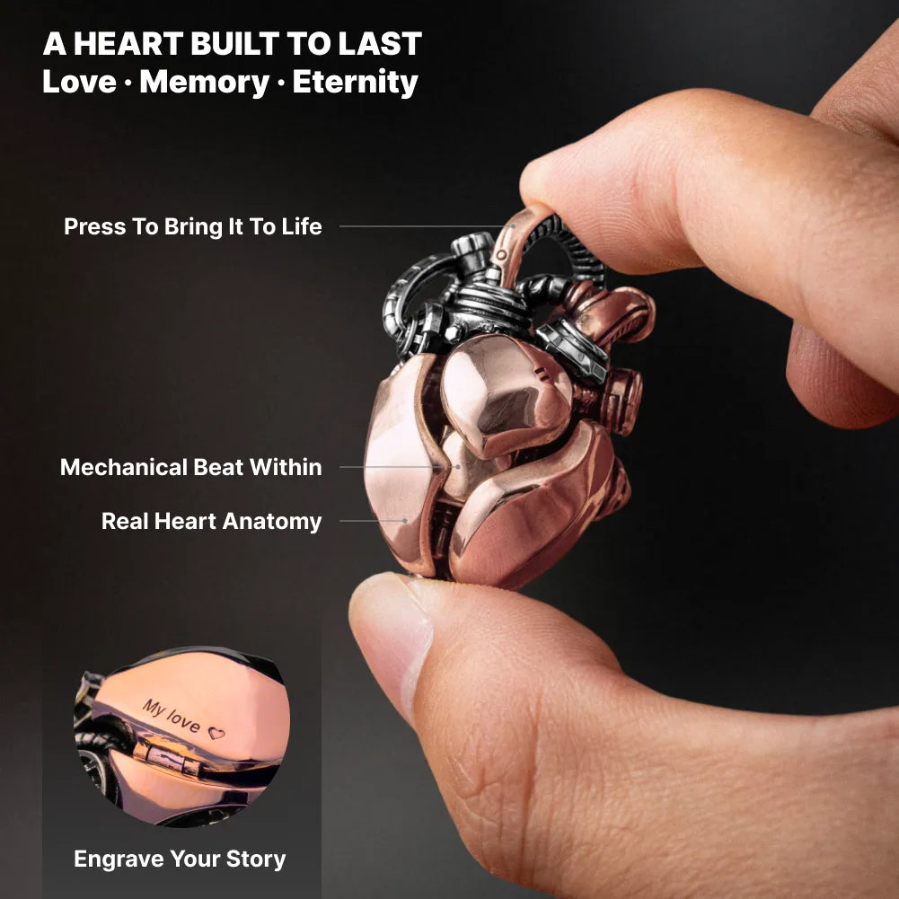 Copper & White Bronze Mechanical Heart Pendant interactive design and handcrafted mechanism details