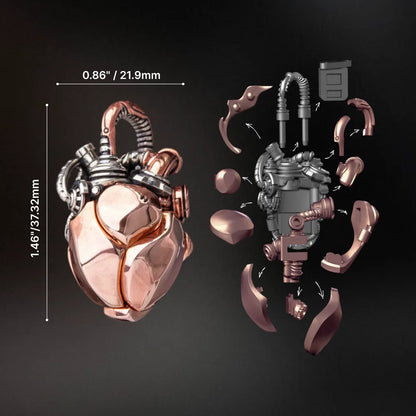 Copper & White Bronze Mechanical Heart Pendant anatomy and mechanical movement guide