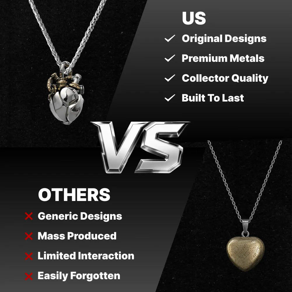 White Bronze & Brass Mechanical Heart Pendant artisan quality compared with generic jewelry
