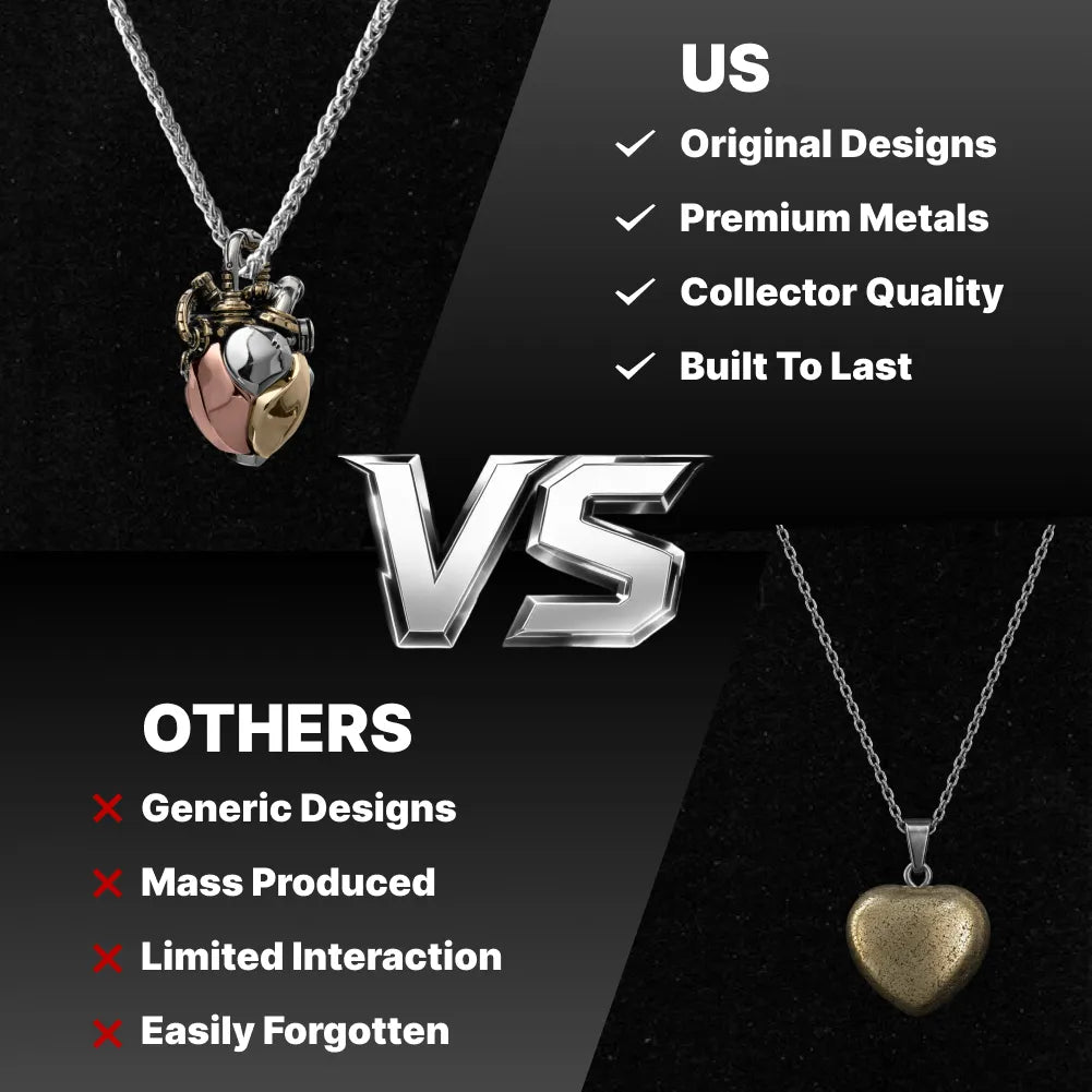 White Bronze & Brass & Copper Mechanical Heart Pendant artisan quality compared with generic jewelry