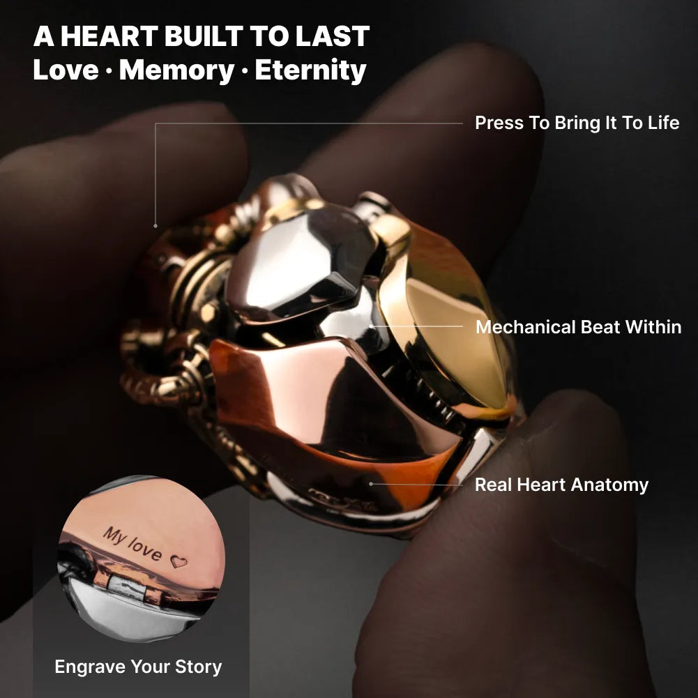 White Bronze & Brass & Copper Mechanical Heart Pendant interactive design and handcrafted mechanism details