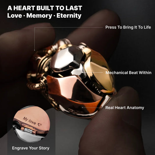 White Bronze & Brass & Copper Mechanical Heart Pendant interactive design and handcrafted mechanism details