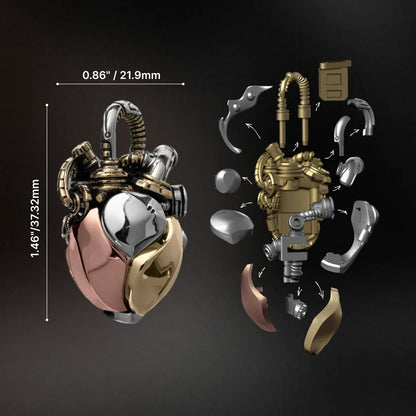 White Bronze & Brass & Copper Mechanical Heart Pendant anatomy and mechanical movement guide
