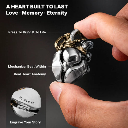 White Bronze & Brass Mechanical Heart Pendant interactive design and handcrafted mechanism details