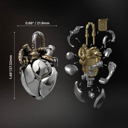 White Bronze & Brass Mechanical Heart Pendant anatomy and mechanical movement guide
