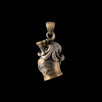 Octopus capsule pendant in Brass and White Bronze