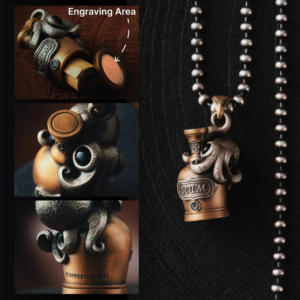 Engraving area and chain options for the Octopus capsule pendant