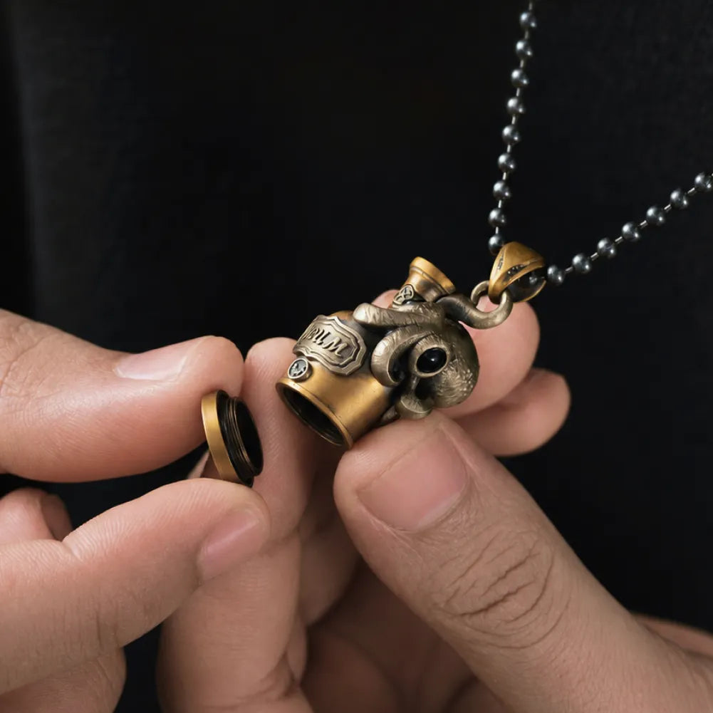 Hands opening the capsule compartment of the Octopus pendant