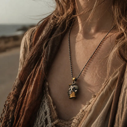 Woman wearing an Octopus capsule pendant necklace