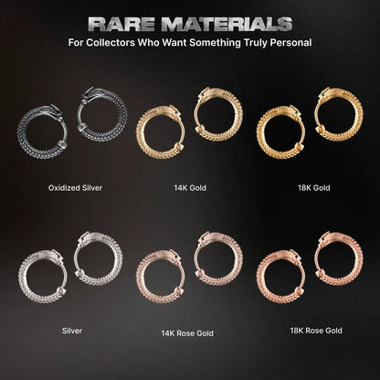 Ouroboros hoop earrings in multiple material and size options