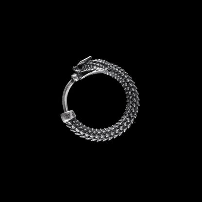 Ouroboros hoop earrings in Oxidized Silver / Single