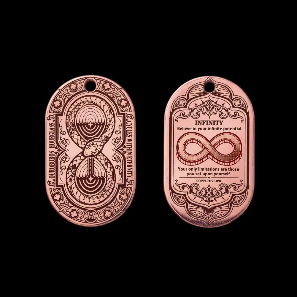 Two-sided Ouroboros Hourglass Tag in gold-tone finish
