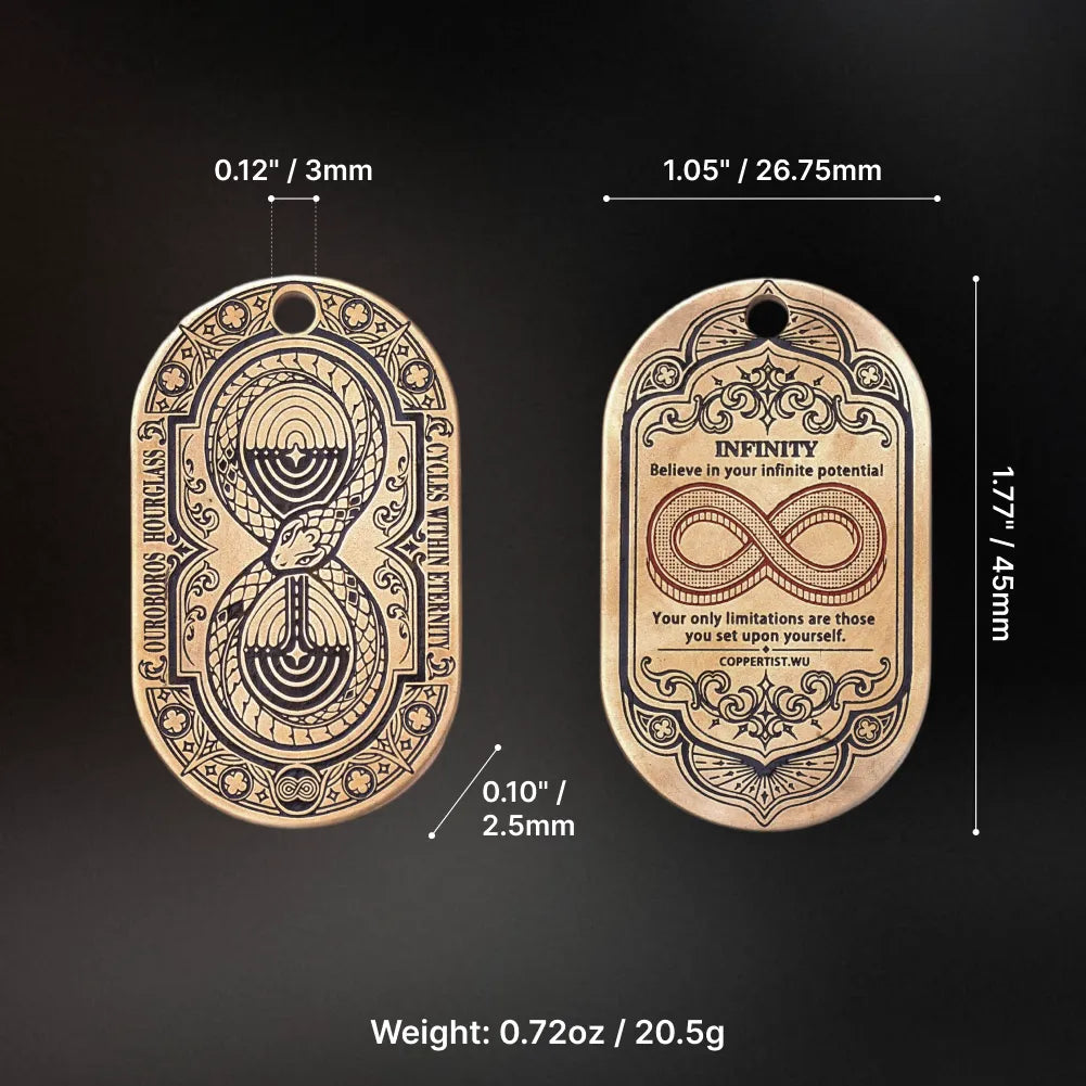 Ouroboros Hourglass Tag product view 11; any visible attachment is an example