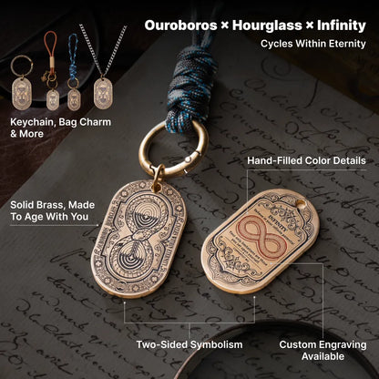 Ouroboros Hourglass Tag product view 2; any visible attachment is an example