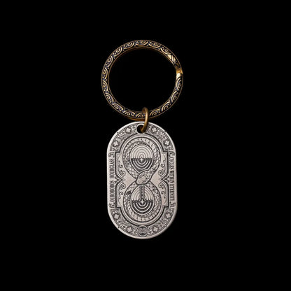 Ouroboros Hourglass Tag SKU image 4 in silver-tone finish; attachment examples are not included